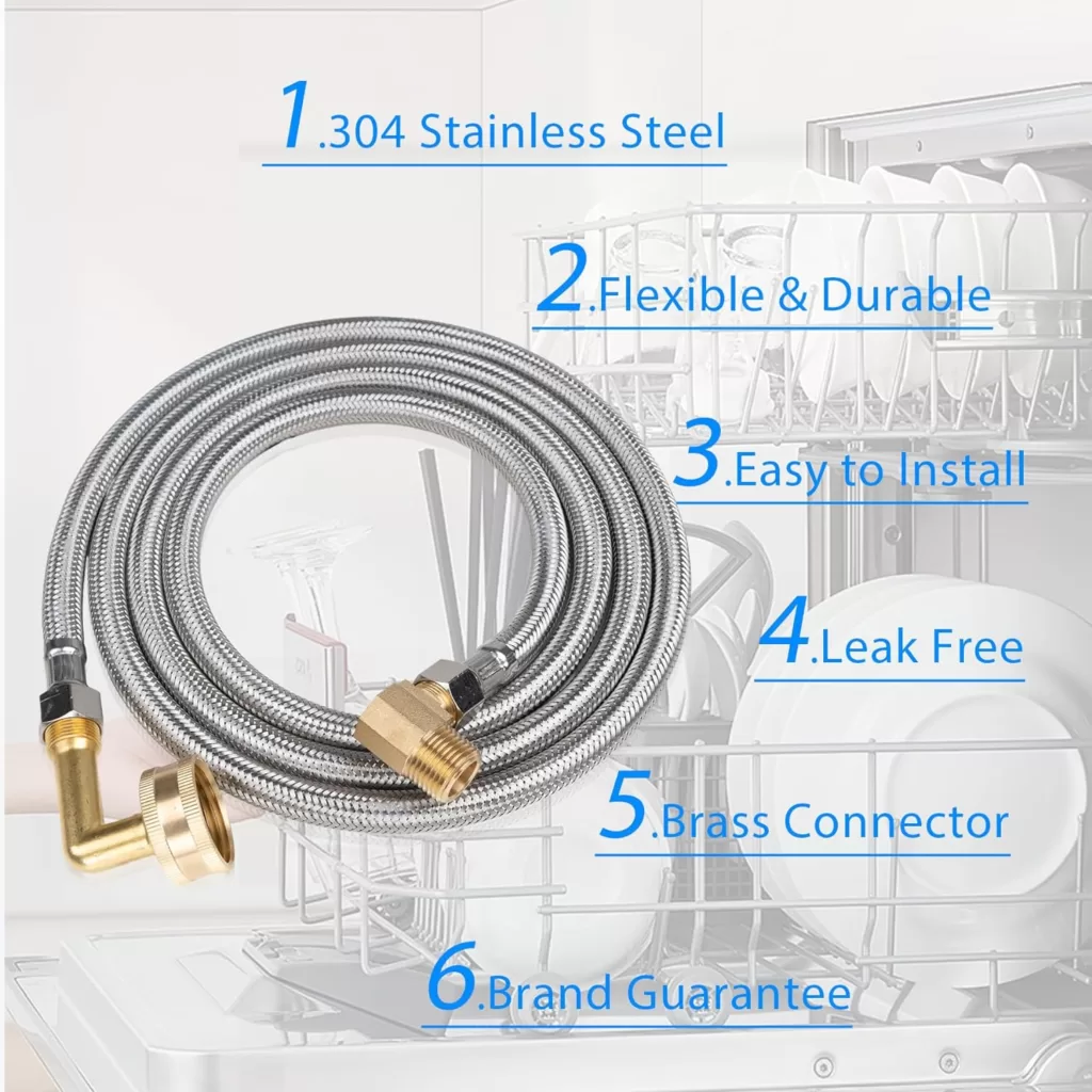 Dishwasher Installation Kit, 3/8 Inch Compression, 3/8 Inch MIP Elbow, 3/4 Inch FHT Elbow, 6 Foot Braided Stainless Steel Dishwasher Connectors