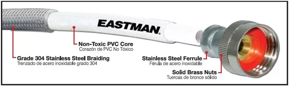 Eastman Washing Machine Hose, 3/4 Inch FHT Connection, 4 Foot Braided Stainless Steel, 48367