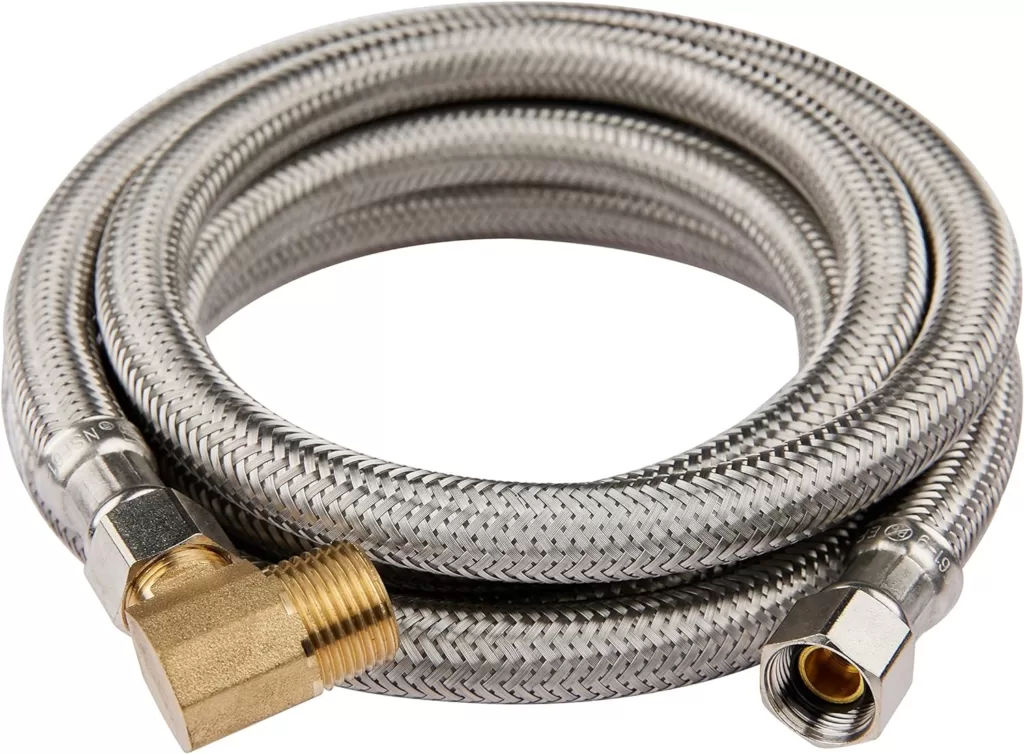 EFIELD Premium Stainless Steel Dishwasher Hose - 6 FT Length Burst Proof Water Supply Hose 3/8 comp x 3/8 comp with attached 90 degree 3/8 comp x 3/8 MIP elbow