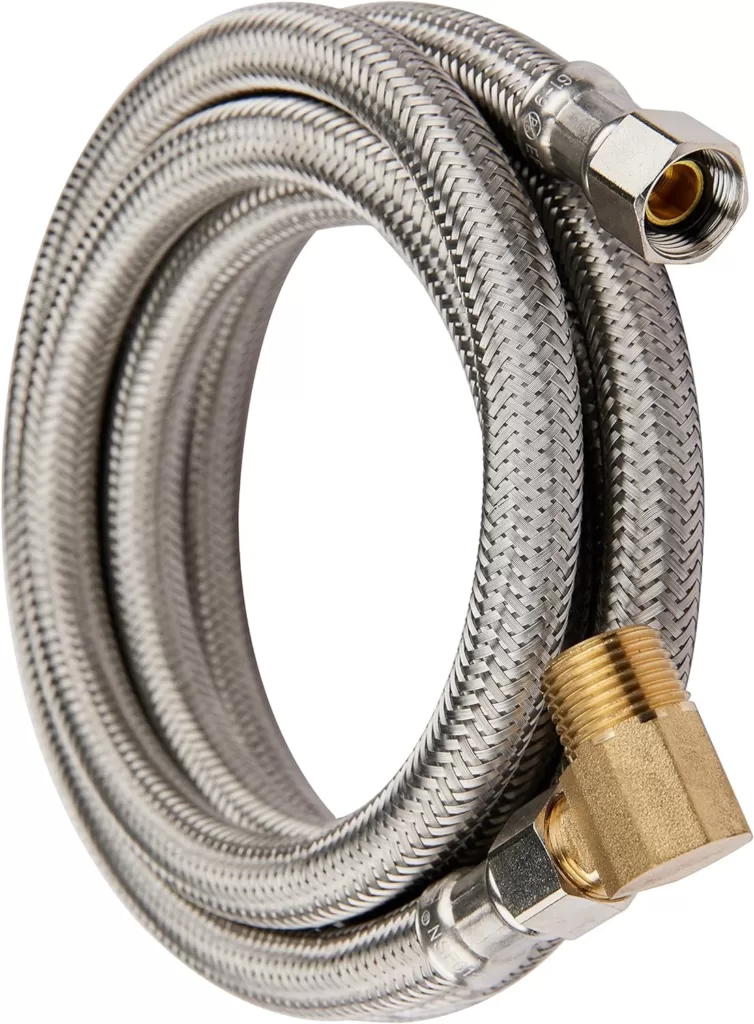 EFIELD Premium Stainless Steel Dishwasher Hose - 6 FT Length Burst Proof Water Supply Hose 3/8 comp x 3/8 comp with attached 90 degree 3/8 comp x 3/8 MIP elbow