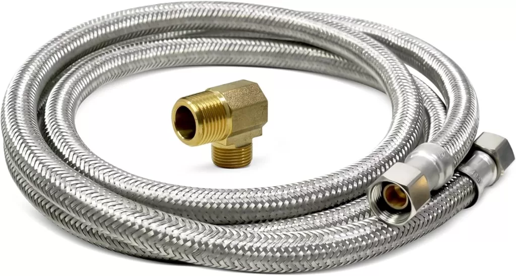 EvertechPRO 383860 5ft / 60 inch Long Dishwasher Hose Installation Kit Stainless Steel Connection Hose Braided Design Burst Proof Water Supply Line with 3/8 Compression X 3/8 MIP Elbow