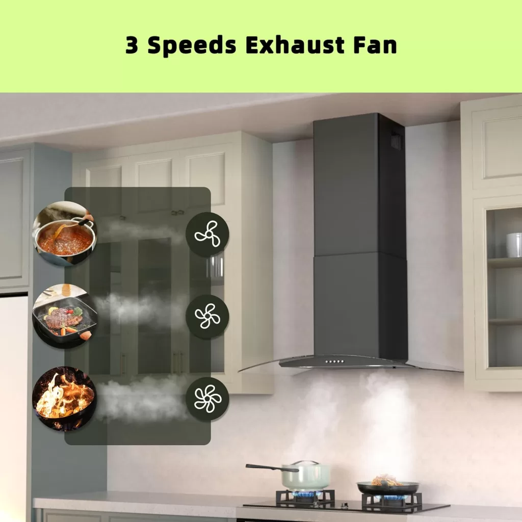 FIREGAS 30 inch Wall Mount Range Hood 400CFM with Ducted Exhaust Vent,3 Speed Fan,Soft Touch Controls,LED Lights,Permanent Filters in Stainless Steel,includes Charcoal Filter