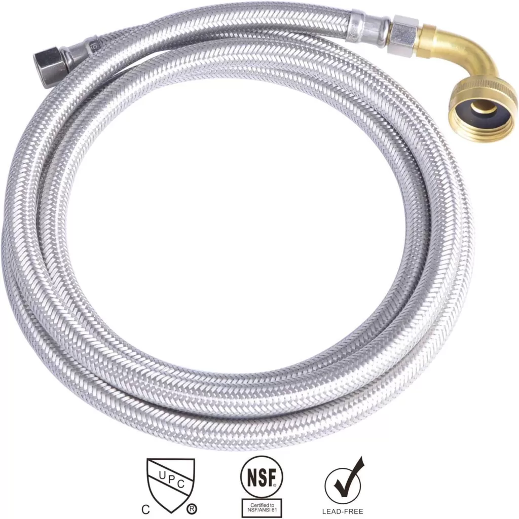 Hydro Master Braided Stainless Steel Dishwasher Connector with Elbow 72 inches 3/8 Comp x 3/8 Comp
