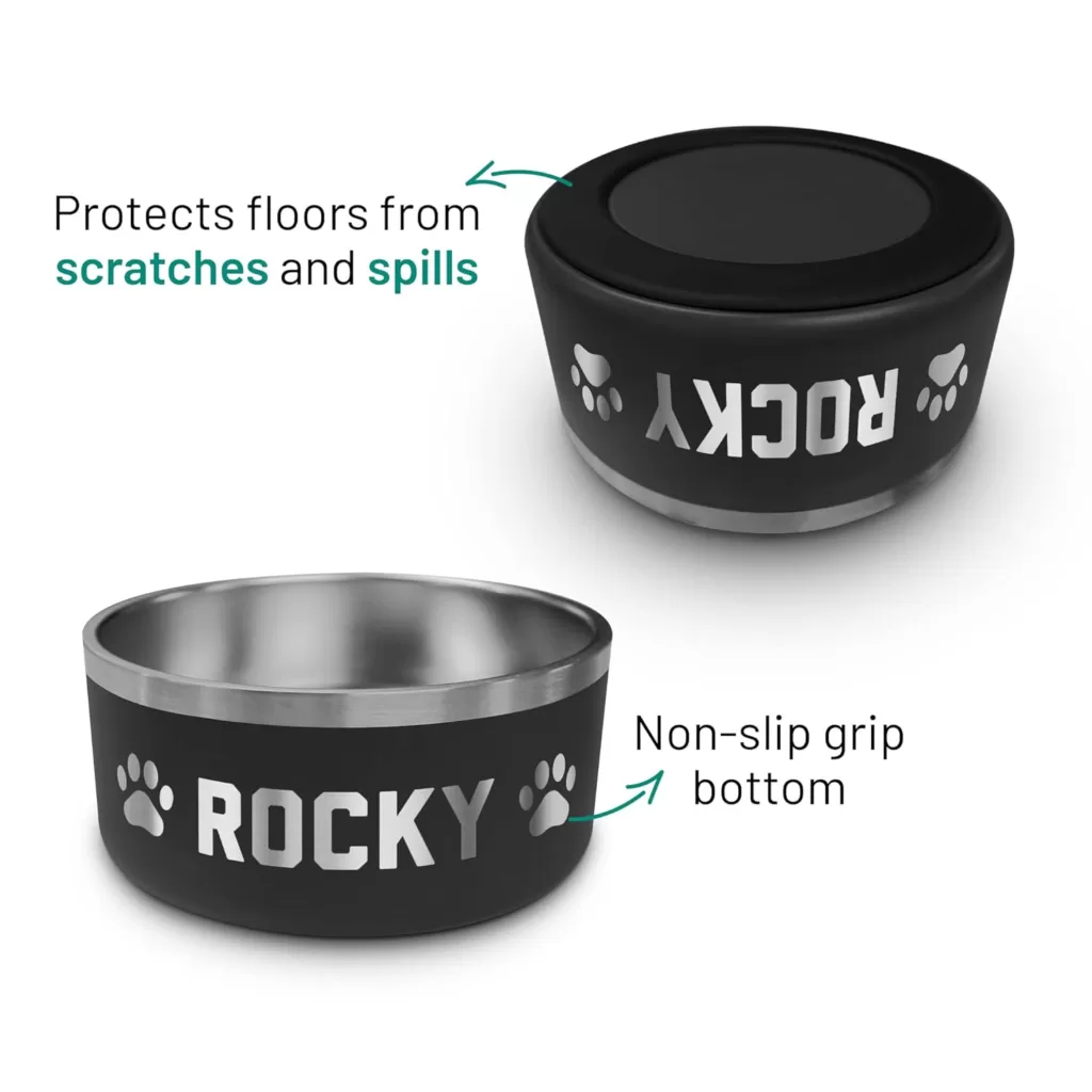 Personalized Dog Bowl - Engraved Dishwasher Safe - Custom Stainless Steel Non Slip 16 oz., 32 oz. or 64 oz. Dog Bowls with Pets Name, Insulated Dog Food and Water Dishes, Pet Feeding Supplies Bowl