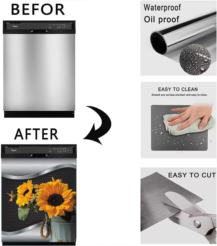 Stainless Steel Dishwasher Magnetic Sticker,Sunflower Hummingbird Dishwasher Covers for the Front,Fridge Magnet Decorative Refrigerator Decal 23 W x 26 H