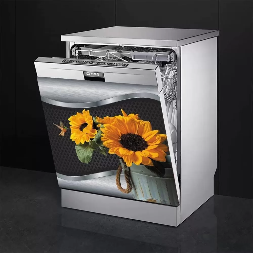 Stainless Steel Dishwasher Magnetic Sticker,Sunflower Hummingbird Dishwasher Covers for the Front,Fridge Magnet Decorative Refrigerator Decal 23 W x 26 H