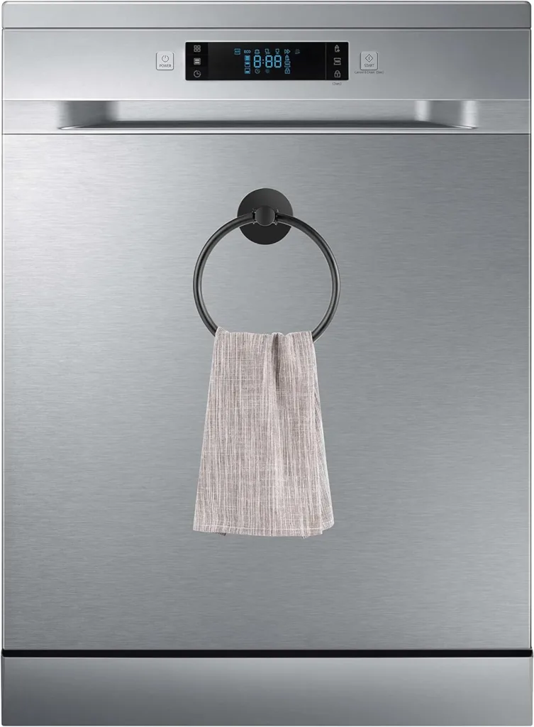 304 Stainless Steel Black Magnetic Towel Ring for Refrigerator, Dishwasher, Laundry Washing Machine, Stove and Etc