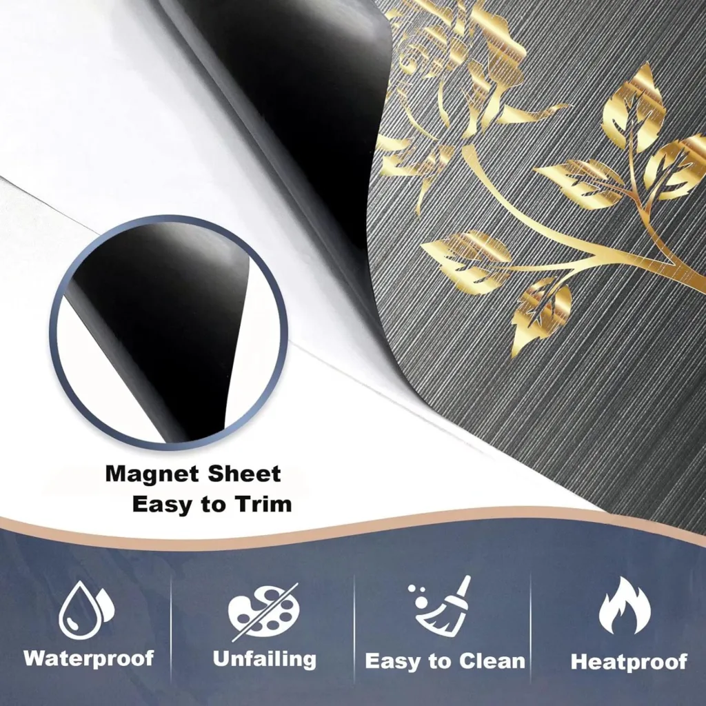 Black Stainless Steel Magnetic Dishwasher Cover Decorative,Gold Rose Flower Fridge Sticker Cover, Black Refrigerator Magnets Decorative,Engraved Floral Home Appliance Decal 23x26