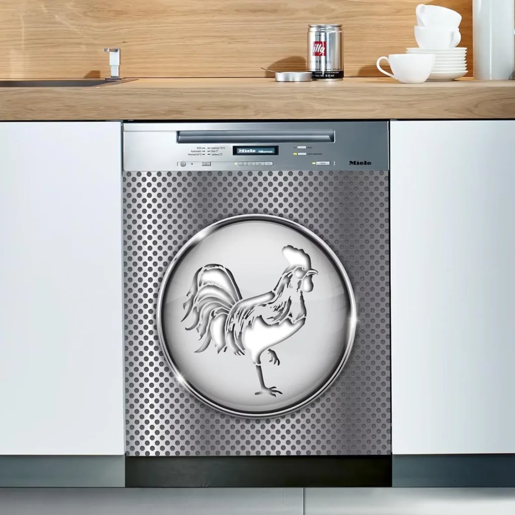 Chicken Design Pattern Stainless Steel Refrigerator Wrap,Chicken Dishwasher Magnets Decorative Cover,Animal Stainless Steel Dishwasher Cover Panel Decal,Simplicity Kitchen Decor