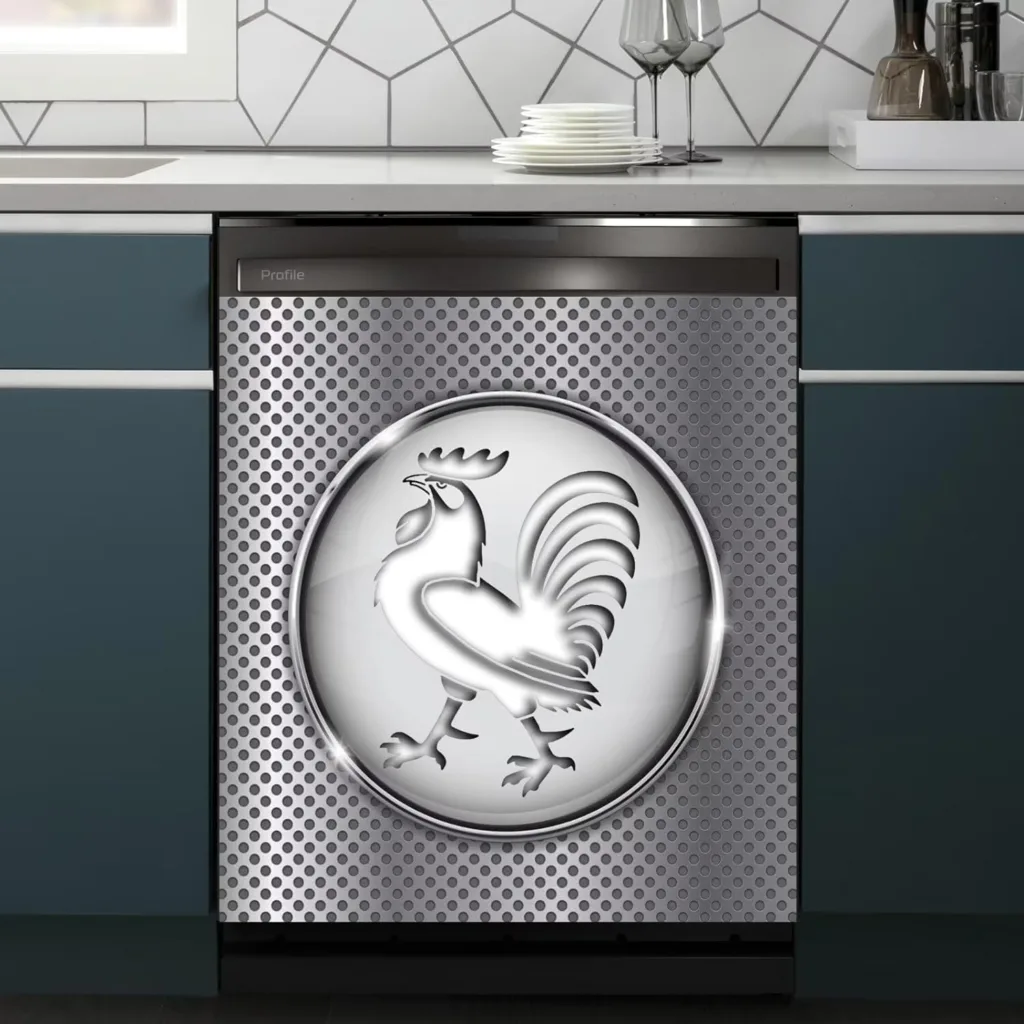 Chicken Design Pattern Stainless Steel Refrigerator Wrap,Chicken Dishwasher Magnets Decorative Cover,Animal Stainless Steel Dishwasher Cover Panel Decal,Simplicity Kitchen Decor