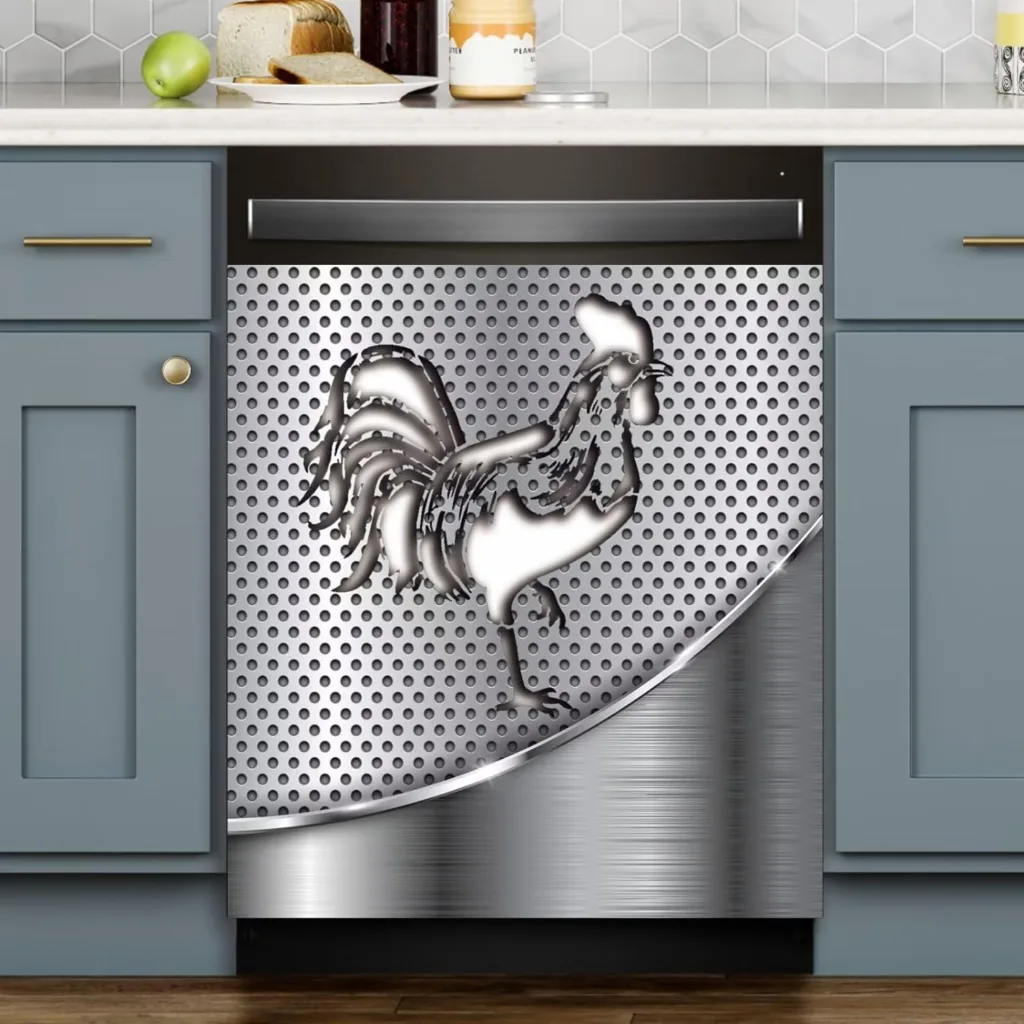 Chicken Pattern Stainless Steel Refrigerator Wrap,Chicken Dishwasher Magnets Decorative Cover,Animal Stainless Steel Dishwasher Cover Panel Decal,Simplicity Kitchen Decor