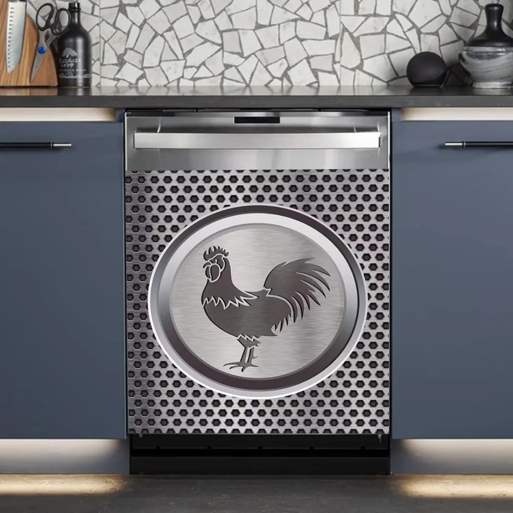 Country Chicken Dishwasher Magnet Cover,Rooster Dishwasher Cover for The Front,Magnetic Dishwasher Sticker,Stainless Pattern Refrigerator Cover Magnets Decorative Fridge Decal 23x26