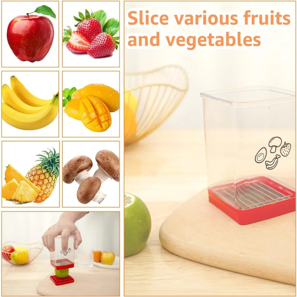 Cup Slicer, Fruit and Vegetable Cutter  Slicer with Push Plate, Stainless Steel Strawberry Cutter, Banana Slicer, Egg Slicer, Fruit and Vegetable Kitchen Gadget