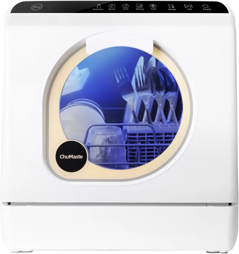 dishwasher, countertop dishwasher with 6 washing modes, upper and lower double spray arms, 360-degree spray,portable dishwasher can wash baby bottles.