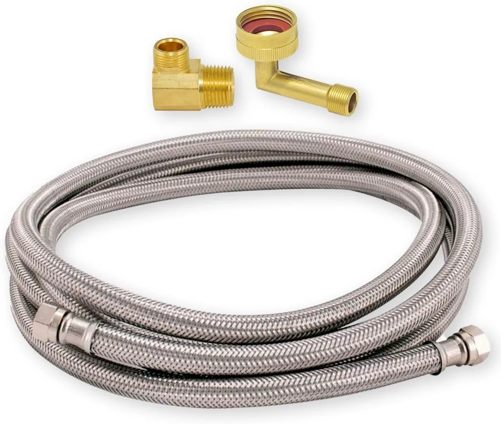 Eastman Dishwasher Installation Kit, 3/8 Inch Compression, 3/8 Inch MIP Elbow, 3/4 Inch FHT Elbow, 6 Foot Braided Stainless Steel Dishwasher Connectors, 41045