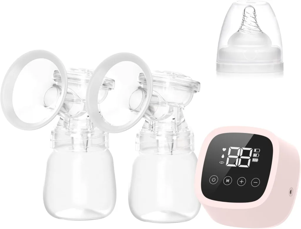 Electric Breast Pump,Electric Double Breast Pump,Portable Anti-backflow,3 Modes  27 Levels,180ml Feeding Bottle Suitable for Home and Travel,22mm (Pink)