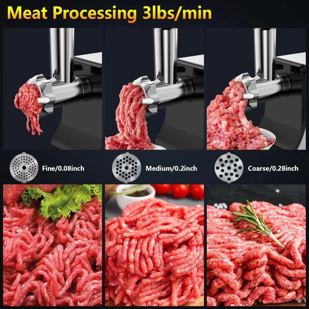Electric Meat Grinder Heavy Duty, 2500W Max, Stainless Steel Sausage Stuffer Maker with 1 Blade, 3 Grinding Plates, Sausage Stuffer Tube  Kubbe Kit, Meat Grinders for Home use Kitchen and Commercial