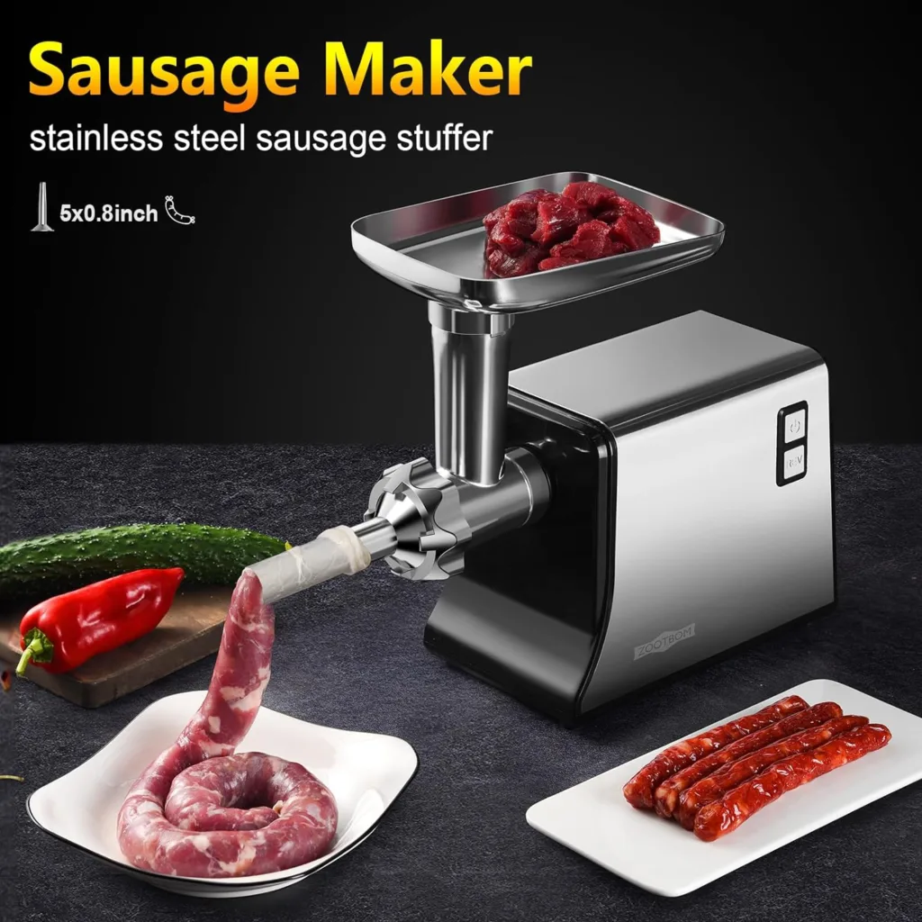Electric Meat Grinder Heavy Duty, 2500W Max, Stainless Steel Sausage Stuffer Maker with 1 Blade, 3 Grinding Plates, Sausage Stuffer Tube  Kubbe Kit, Meat Grinders for Home use Kitchen and Commercial