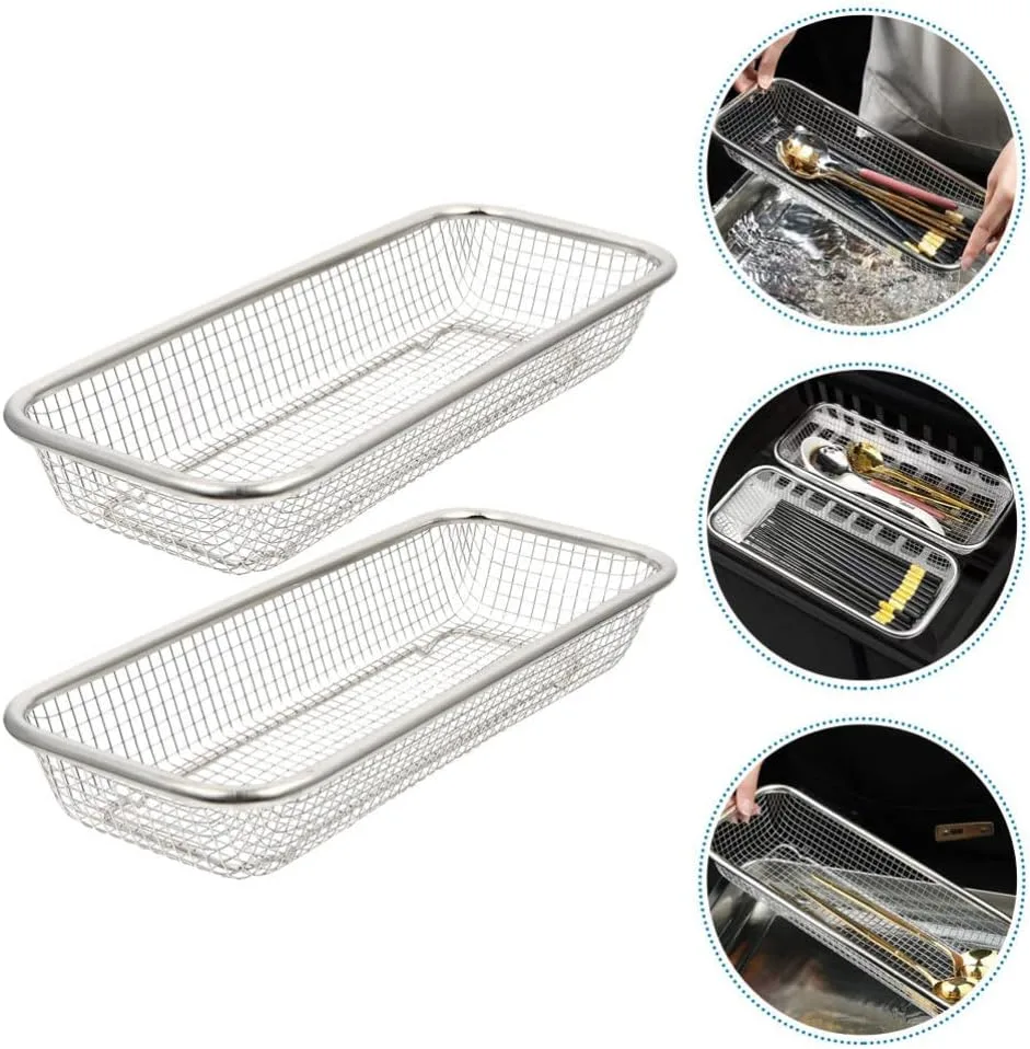 GANAZONO 2pcs Stainless Steel Dishwasher Silverware Cutlery Basket Baking Sheet Dishwasher Bowl Basket Small Storage Basket Dishwasher Storage Holder