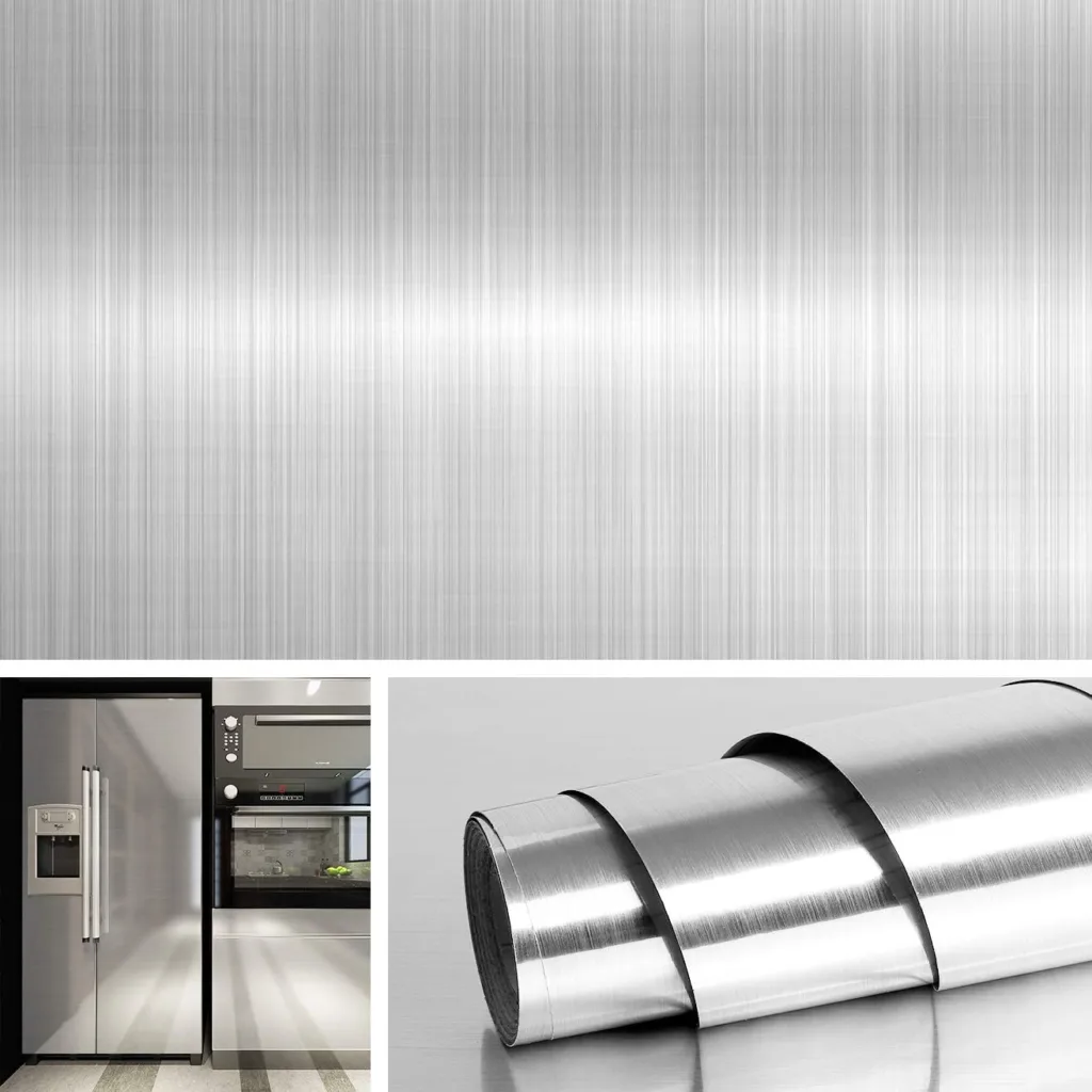Livelynine Brushed Nickel Peel and Stick Wallpaper Silver Stainless Steel Contact Paper for Appliances Dishwasher Fridge Refrigerator Wrap Cover Adhesive Decorative Vinyl Film 15.8x78.8 in