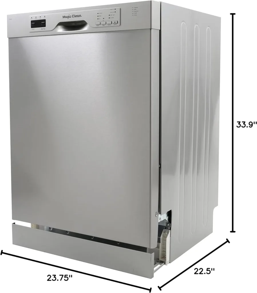 Magic Clean MCDW24SI Dishwasher 24-Inch Built in with 3 Wash Options and Automatic Cycles, Stainless Steel Construction with Electronic Control LED Display, Low Noise Rating, Metallic