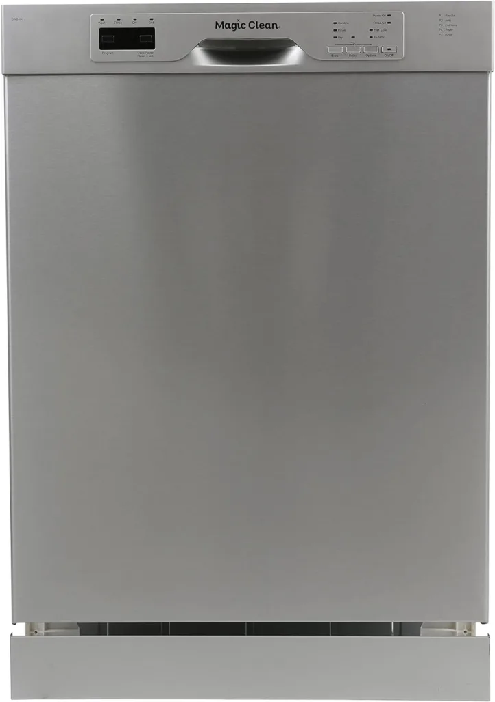 Magic Clean MCDW24SI Dishwasher 24-Inch Built in with 3 Wash Options and Automatic Cycles, Stainless Steel Construction with Electronic Control LED Display, Low Noise Rating, Metallic