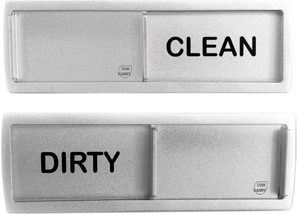 Metal Dishwasher Magnet Clean Dirty Sign in Stainless Steel - Unique and Stylish Look (Silver w/Black Lettering)