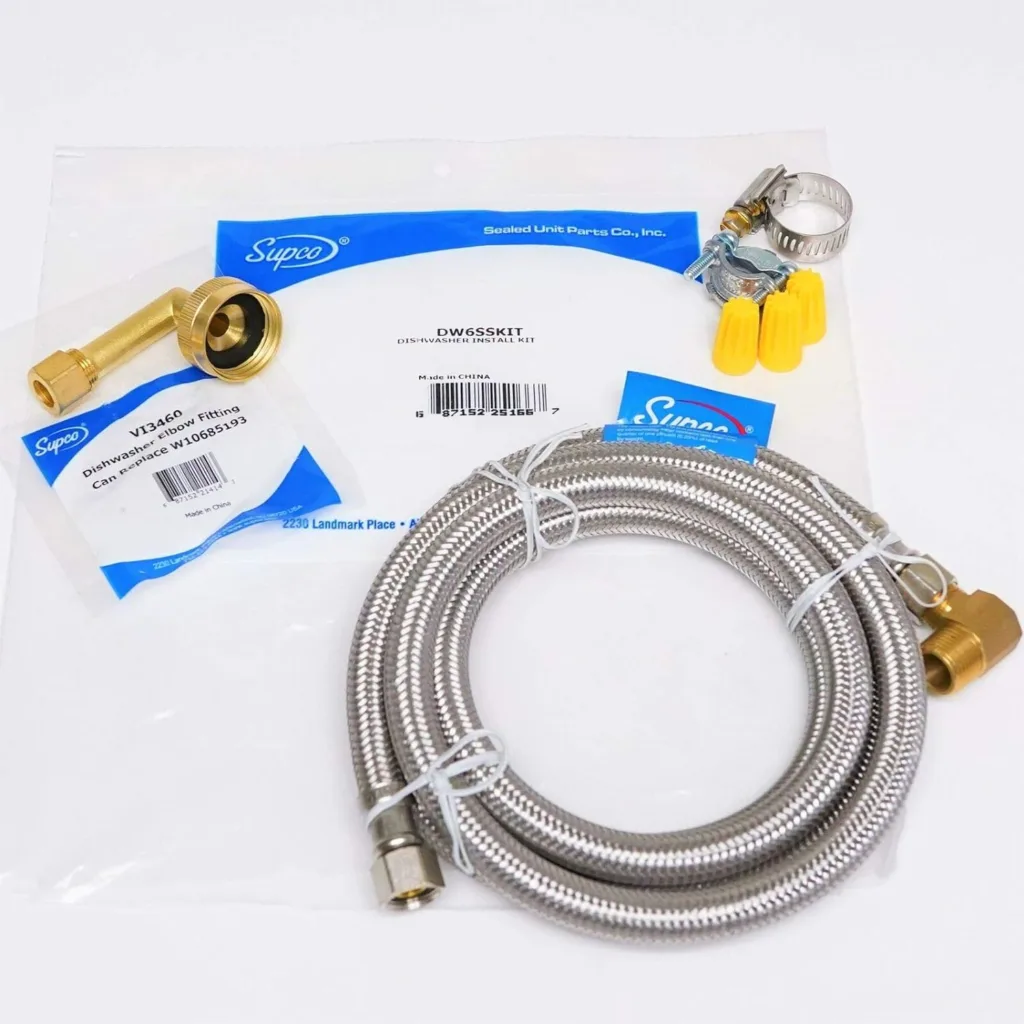 Replacement For Compatible With Dishwasher Installation Hose 6 Stainless Steel with Elbow and Connectors
