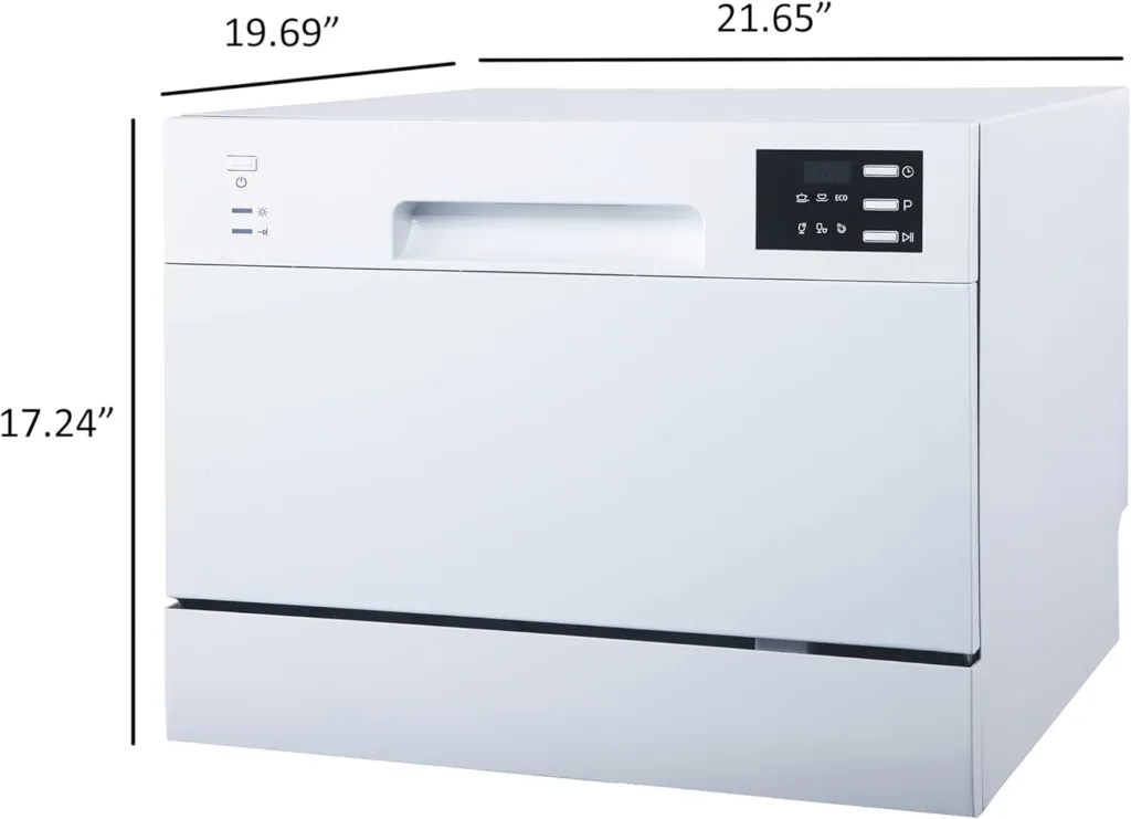 SPT SD-2225DW Compact Countertop Dishwasher/Delay Start-Energy Star Portable Dishwasher with Stainless Steel Interior and 6 Place Settings Rack Silverware Basket/Apartment Office Home Kitchen, White