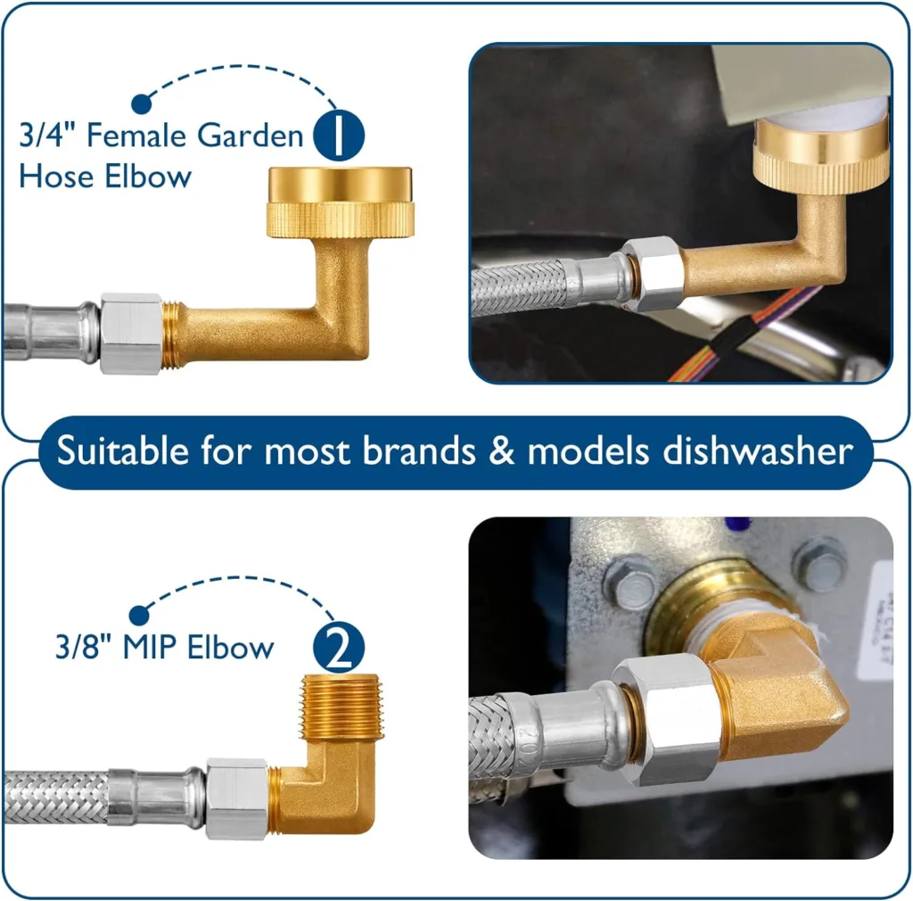 Universal Dishwasher Installation Kit - 15 FT Premium Stainless Steel Braided Dishwasher Hose kit,Food Grade PEX Inner Tube Dishwasher Water Supply Line with 3/8x3/8MIP Elbow,3/8x 3/4 FHT Elbow