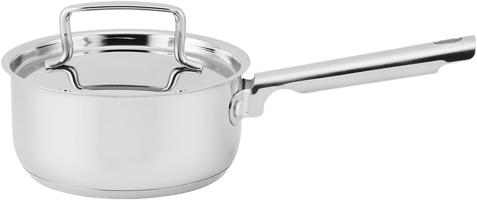 1-Quart Saucepan with Lid, 18/10 Stainless Steel Tri-Ply Capsule Bottom Sauce Pan Induction Dishwasher Safe, Compatible with All Cooktops