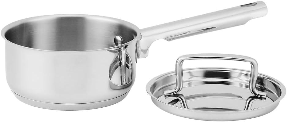 1-Quart Saucepan with Lid, 18/10 Stainless Steel Tri-Ply Capsule Bottom Sauce Pan Induction Dishwasher Safe, Compatible with All Cooktops