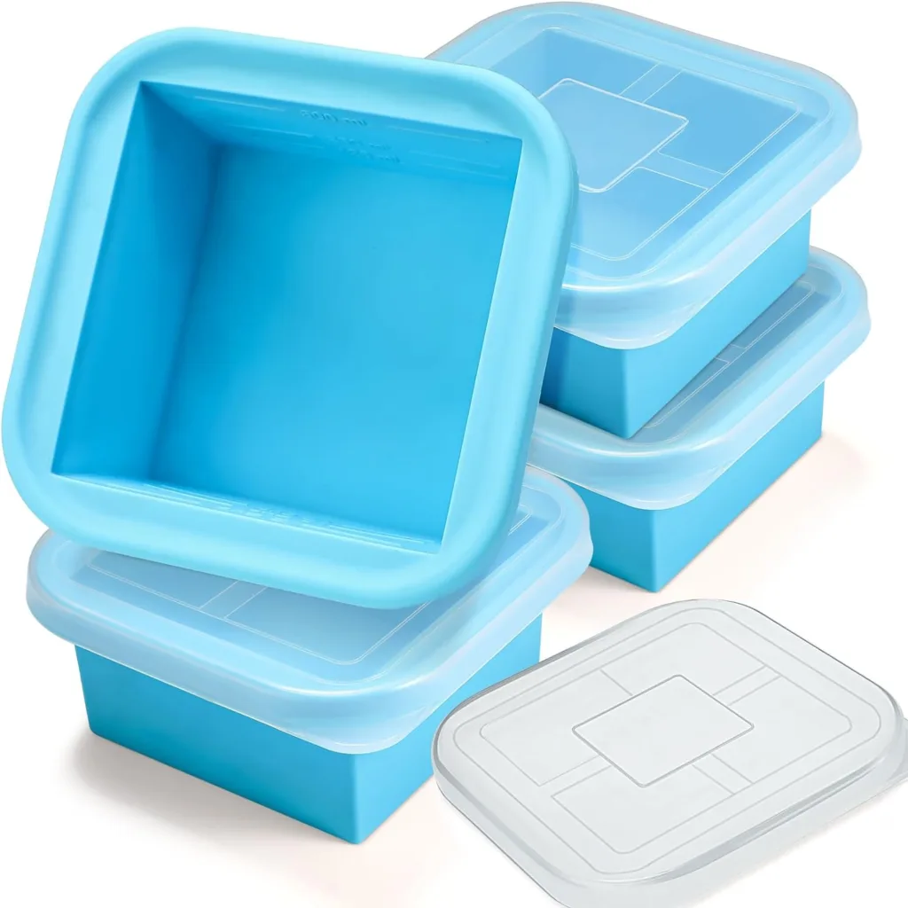 4 Pcs Silicone Freezer Tray with Lid Silicone Freezer Molds Cubes Freezer Containers for Kitchen Storage Solution, Soup, Broth, Sauce, Curries, Leftovers(Blue, 1 Hole, 2 Cup)
