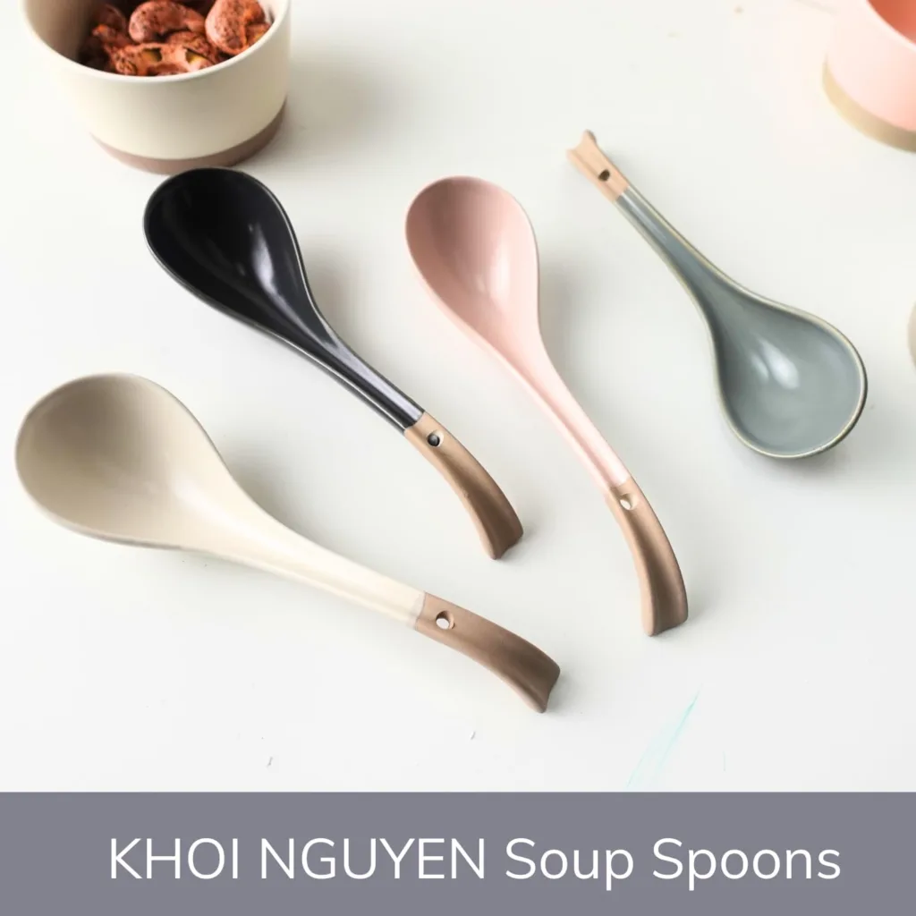 Asian Soup Spoons Chinese Japanese Korean Soup Spoons for Ramen, Pho, Dumplings, Wonton, Noodle, Korean spoons Set of 4 Cooking Gift Set Unique Accessories Home Kitchen Gifts