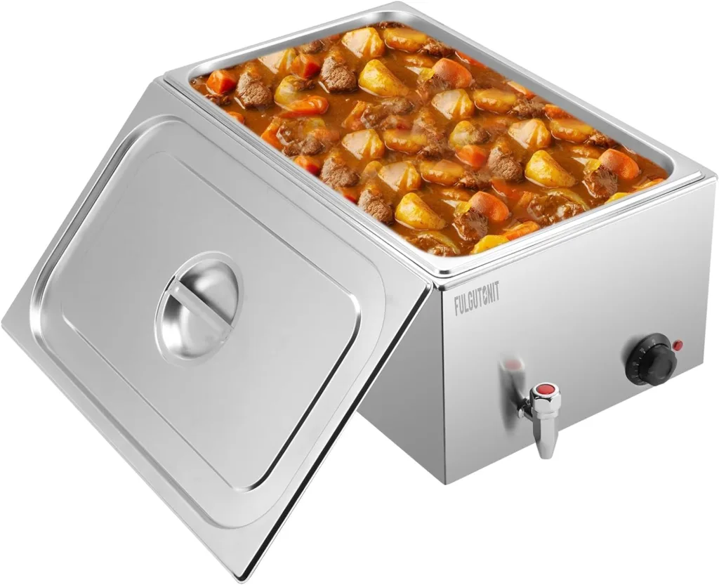 Commercial Food Warmer, 600W 19QT Full Size Electric Food Warmer, Professional Bain Marie Steam Table Buffet Countertop with Adjustable Temperature  Lid for Parties, Restaurant, Catering