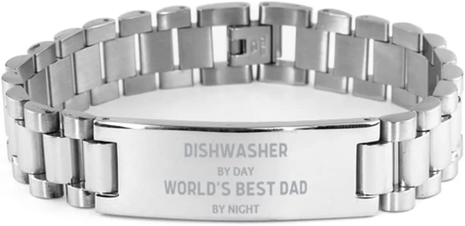 Dishwasher by Day, Worlds Best Dad by Night, Dishwasher Ladder Stainless Steel Bracelet, Funny Gifts for Dishwasher Dad