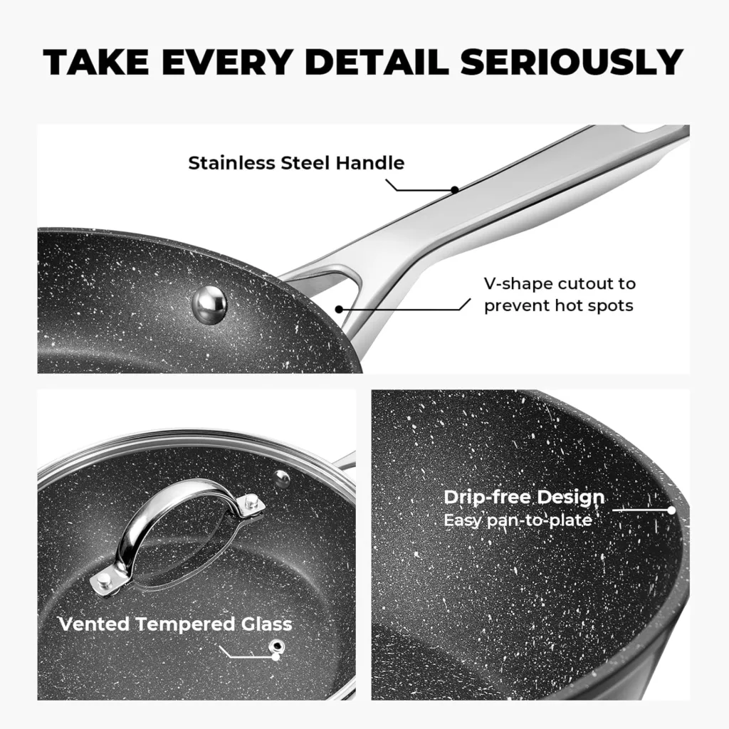 Fadware Nonstick Frying Pan with Lid, Deep Saute Pan 10 Inch for All Cooktops, Induction Deep Frying Pans with Sturdy Stainless Steel Handle, Dishwasher and Oven Safe Pan for Cooking, Black