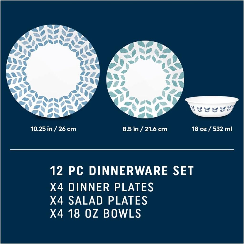 Corelle Vitrelle 4-Pieces 10.25 Glass Dinner Plates, Chip  Crack Resistant Glass Dinnerware Set Plates, Pure White