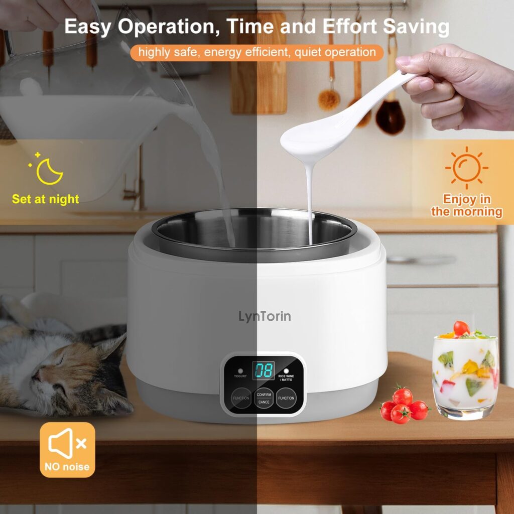 LynTorin Yogurt Maker, 34oz Yogurt Maker Machine with Timer and Constant Temperature Control, 3 in 1 Automatic Yogurt Makers with Stainless Steel Inner Pot, Yogurt Machine for Yogurt Natto Rice Wine