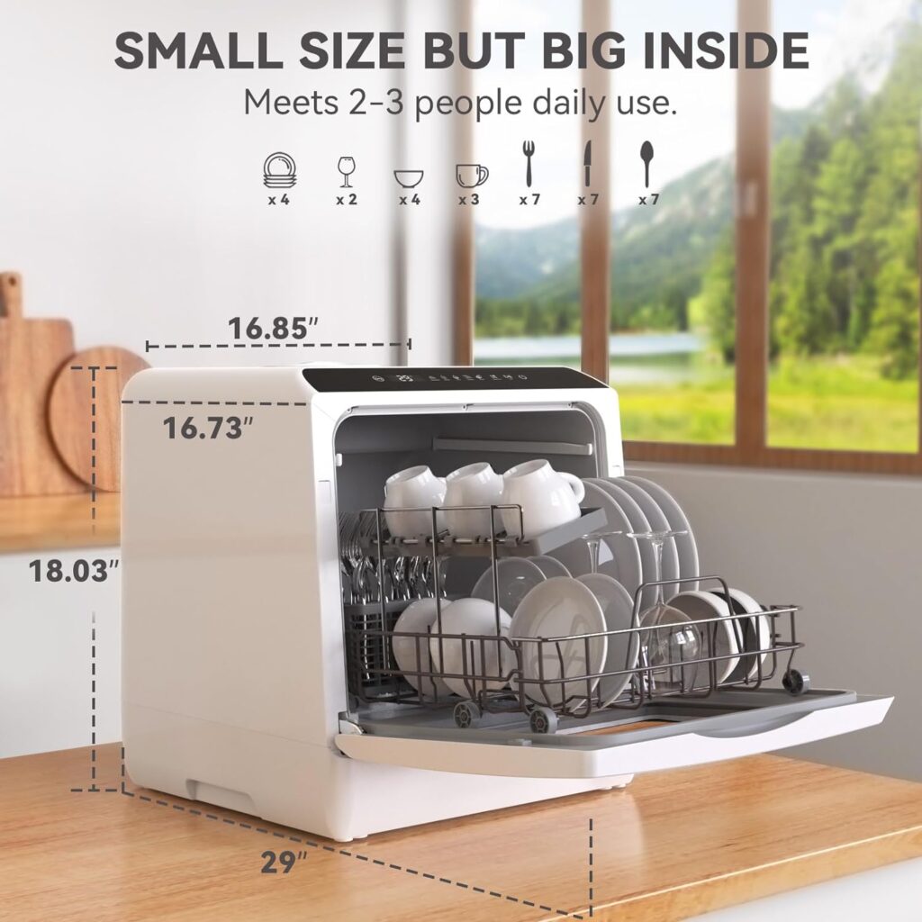 Portable Countertop Dishwasher, 5 Washing Programs Mini Dishwasher with 5L Built-in Water Tank  Inlet Hose, For apartments