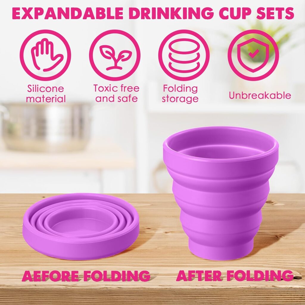 Umigy 24 Pcs Silicone Collapsible Cup Travel Portable Foldable Cup Colorful Reusable Collapsible Shot Cup Expandable Drinking Cup for Kids Traveling Outdoor Hiking, 12 Colors