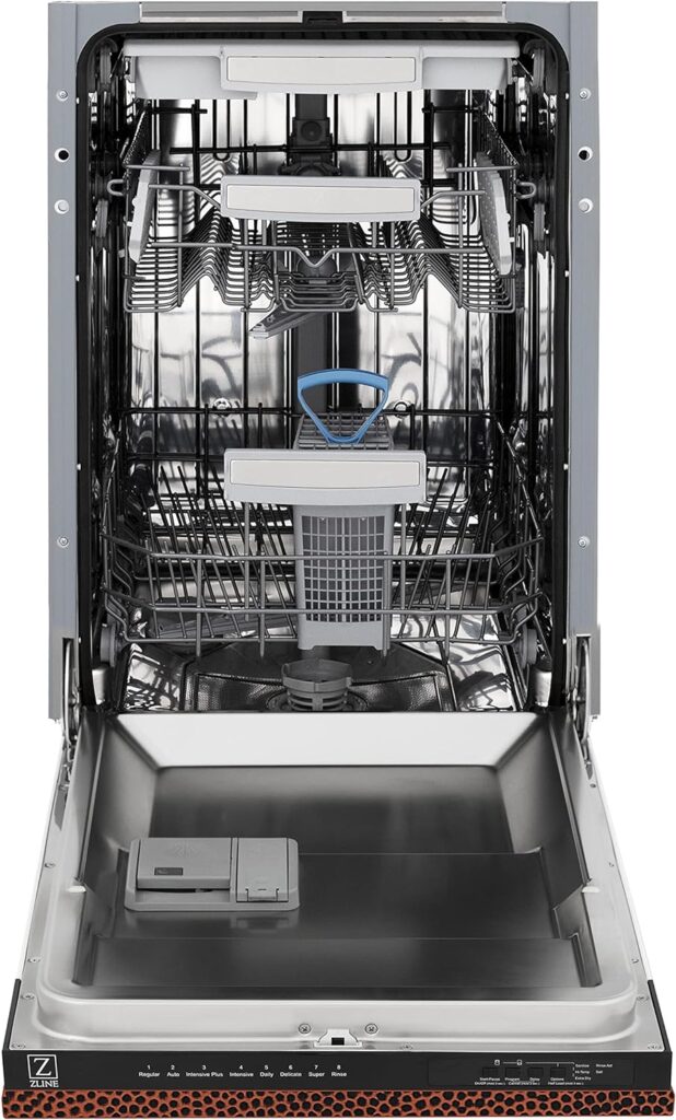 ZLINE 18 Tallac Series 3rd Rack Top Control Dishwasher in Hand Hammered Copper with Stainless Steel Tub, 51dBa (DWV-HH-18)