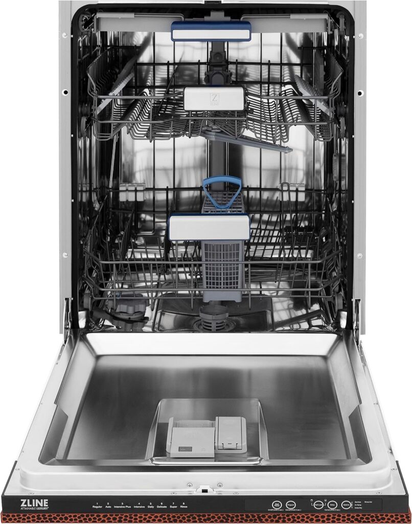 ZLINE 24 Tallac Series 3rd Rack Tall Tub Dishwasher in Hand Hammered Copper with Stainless Steel Tub, 51dBa (DWV-HH-24)