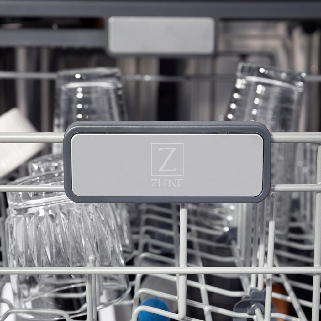 ZLINE Autograph Edition 24 3rd Rack Top Touch Control Tall Tub Dishwasher in White Matte with Champagne Bronze Handle, 51dBa (DWMTZ-WM-24-CB)